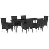 vidaXL Conjunto de Jantar para Jardim com almofada 7 pcs Preto vime PE