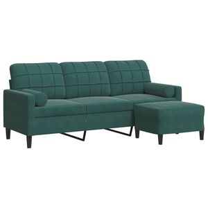vidaXL Sof&aacute; de 3 lugares com apoio de p&eacute;s 180 cm veludo verde-escuro