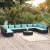 vidaXL 11 pcs conjunto lounge de jardim c/ almofad&otilde;es vime PE preto
