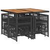 vidaXL 9 pcs conjunto de jantar p/ jardim c/ almofad&otilde;es vime PE preto