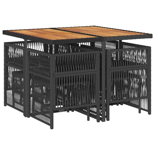 vidaXL 9 pcs conjunto de jantar p/ jardim c/ almofad&otilde;es vime PE preto