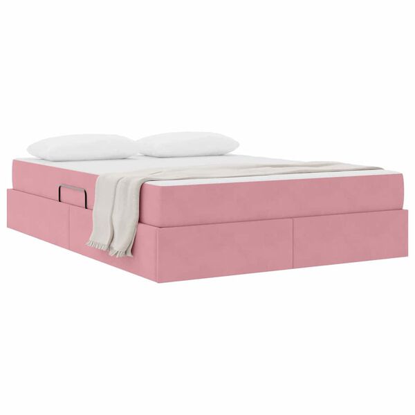 vidaXL Cama com arruma&ccedil;&atilde;o e colch&atilde;o Rosa 140 x 200 cm Veludo