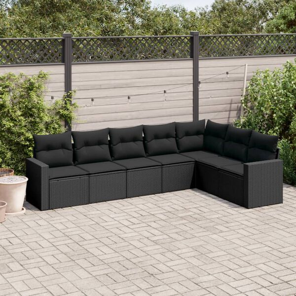 vidaXL 7 pcs conjunto de sofás p/ jardim c/ almofadões vime PE preto