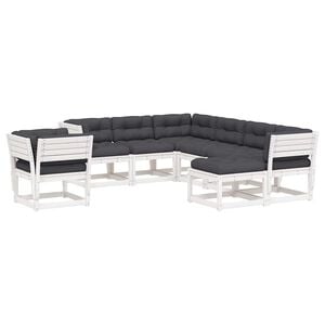 vidaXL 8 pcs conj. lounge de jardim c/ almofad&otilde;es pinho maci&ccedil;o branco