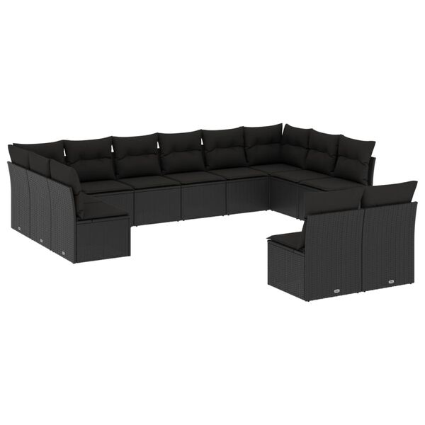 vidaXL 12 pcs conjunto de sof&aacute;s de jardim c/ almofad&otilde;es vime PE preto