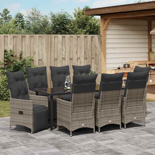 vidaXL Conjunto de Jantar para Jardim 9 pcs Cinzeto Rattan Sint&eacute;tico