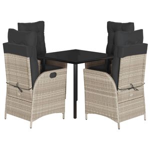 vidaXL 5 pcs conjunto de jantar p/ jardim c/ almofad&otilde;es cinzento claro
