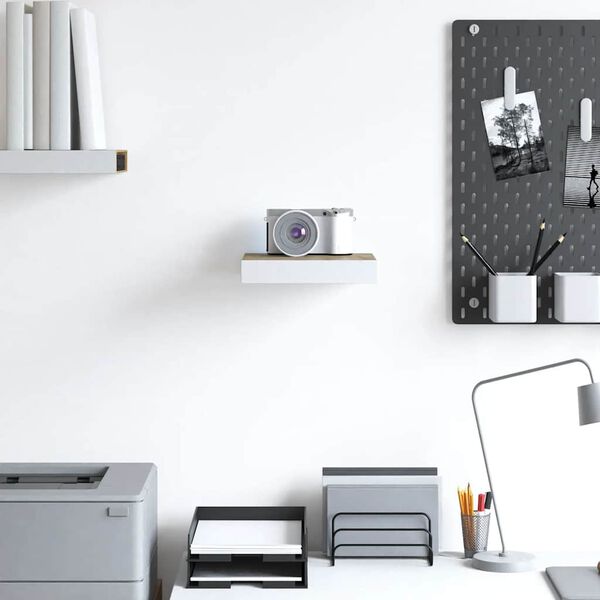 vidaXL Prateleira parede suspensa 23x23,5x3,8 cm MDF carvalho e branco