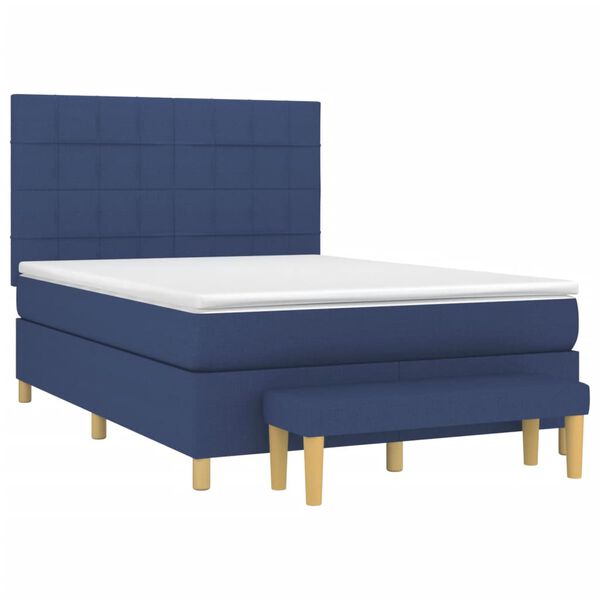 vidaXL Cama com molas/colch&atilde;o 140x190 cm tecido azul
