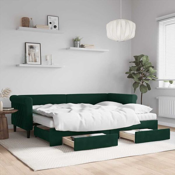 vidaXL Sof&aacute;-cama c/ gavet&atilde;o e gavetas 80x200cm veludo verde-escuro