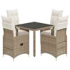 vidaXL 5 pcs conjunto bistr&ocirc; p/ jardim c/ almofad&otilde;es vime PE castanho