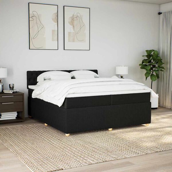 vidaXL Cama com molas/colch&atilde;o 200x200 cm tecido preto