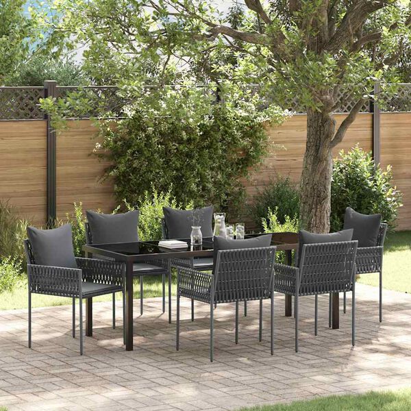 vidaXL Conjunto de Jantar para Jardim 7 pcs Preto e Cinza Rattan de PE