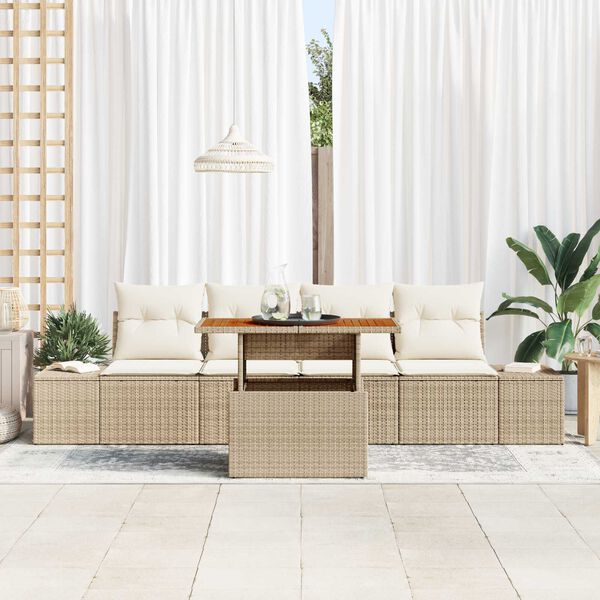 vidaXL Conjunto de Sof&aacute; de Jardim 5 pcs Bege Rattan Sint&eacute;tico