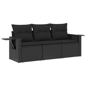 vidaXL 3 pcs conjunto sof&aacute;s de jardim com almofad&otilde;es vime PE preto