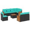 vidaXL Conjunto de sof&aacute; de jardim de 9 pe&ccedil;as com almofadas em rattan sint&eacute;tico preto