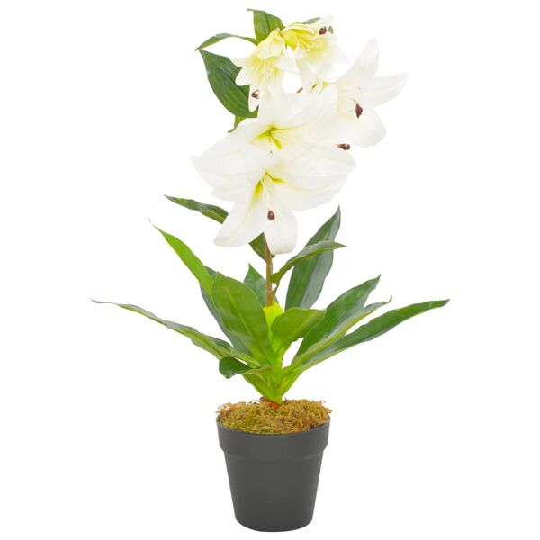vidaXL Planta l&iacute;rio artificial com vaso 65 cm branco