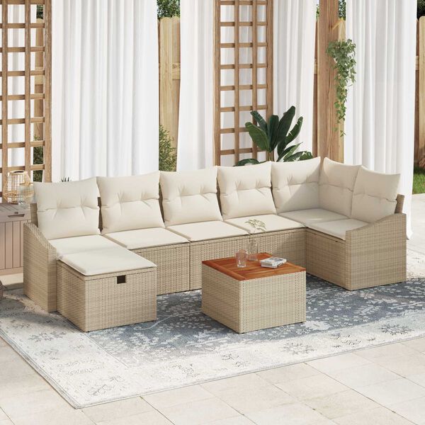 vidaXL Conjunto de Sof&aacute; de Jardim 8 pcs Bege Rattan Sint&eacute;tico