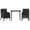 vidaXL 3 pcs conjunto de jantar p/ jardim c/ almofad&otilde;es vime PE preto