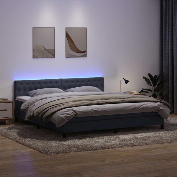 vidaXL Cama box spring c/ colch&atilde;o e LED 180x220 cm veludo cinzento-escuro