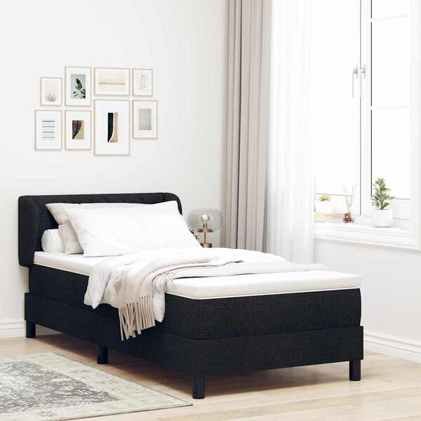 vidaXL Cama Box com colch&atilde;o com cabeceira Preto 90 x 190 cm tecido