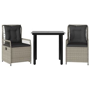 vidaXL 3 pcs conjunto de jantar p/ jardim c/ almofad&otilde;es cinzento claro