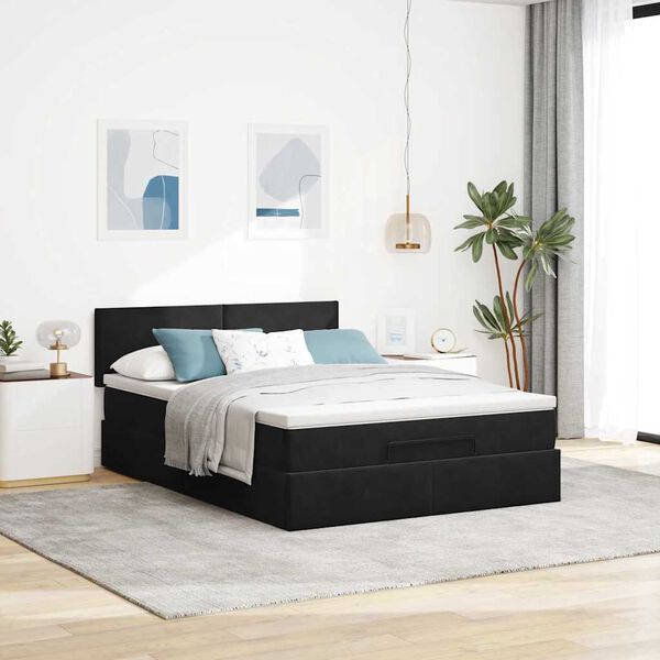 vidaXL Estrutura de cama otomana com colchão 140x190 cm veludo preto