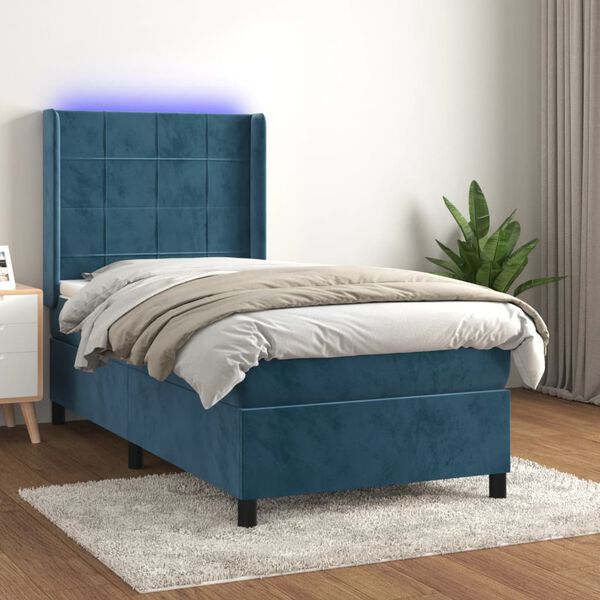 vidaXL Cama box spring c/ colch&atilde;o/LED 80x200 cm veludo azul-escuro