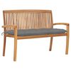vidaXL Banco de jardim empilh&aacute;vel c/ almofad&atilde;o 128,5 cm teca maci&ccedil;a