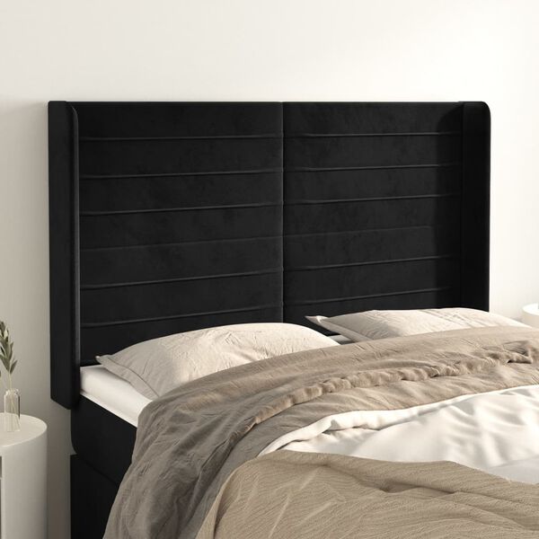 vidaXL Cabeceira de cama c/ abas veludo 147x16x118/128 cm preto
