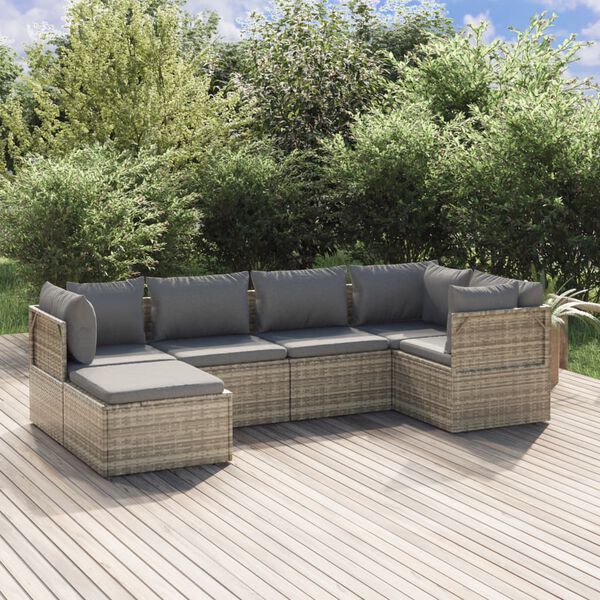 vidaXL 6 pcs conjunto lounge de jardim c/ almofad&otilde;es vime PE cinzento