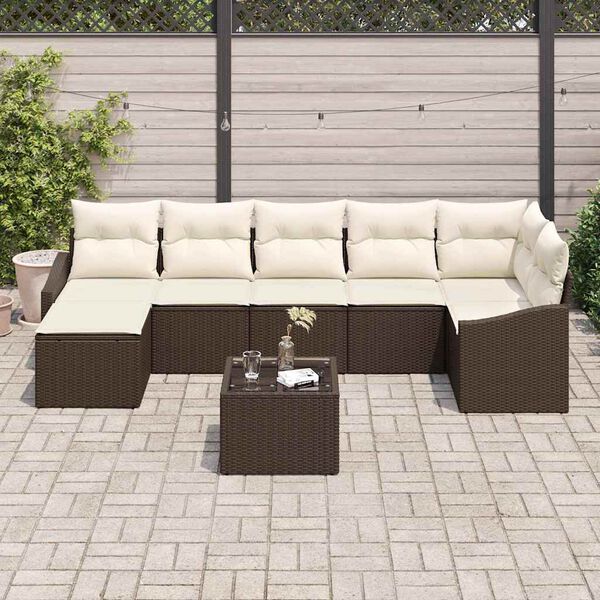 vidaXL Conjunto de Sof&aacute; de Jardim 8 pcs Marrom e Creme vime PE