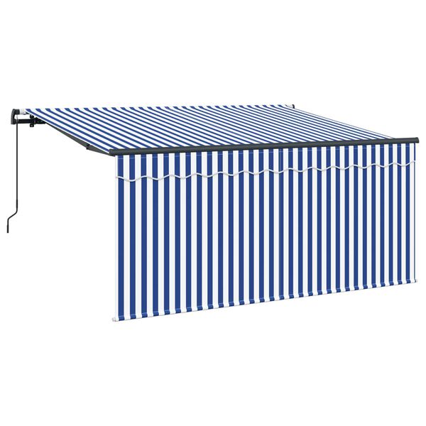 vidaXL Toldo Retr&aacute;til Azul e Branco 300 x 200 cm Poli&eacute;ster e Alum&iacute;nio