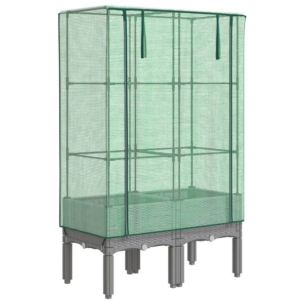 vidaXL Canteiro elevado com cobertura de estufa aspeto de vime