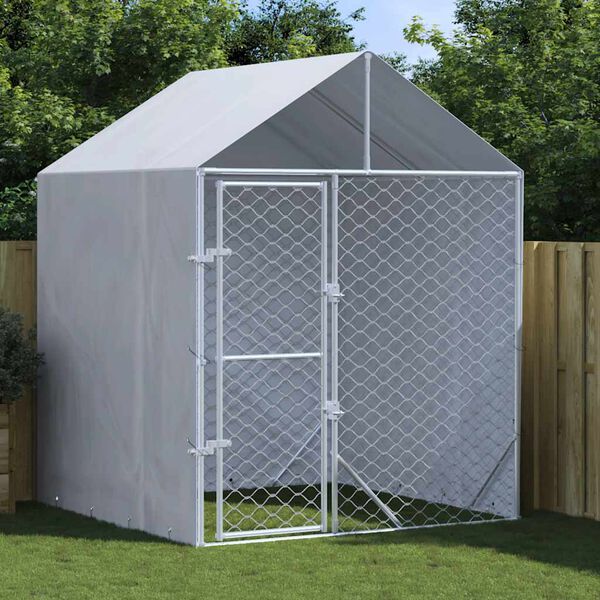 vidaXL Canil de exterior com teto 2x2x2,5m a&ccedil;o galvanizado prateado