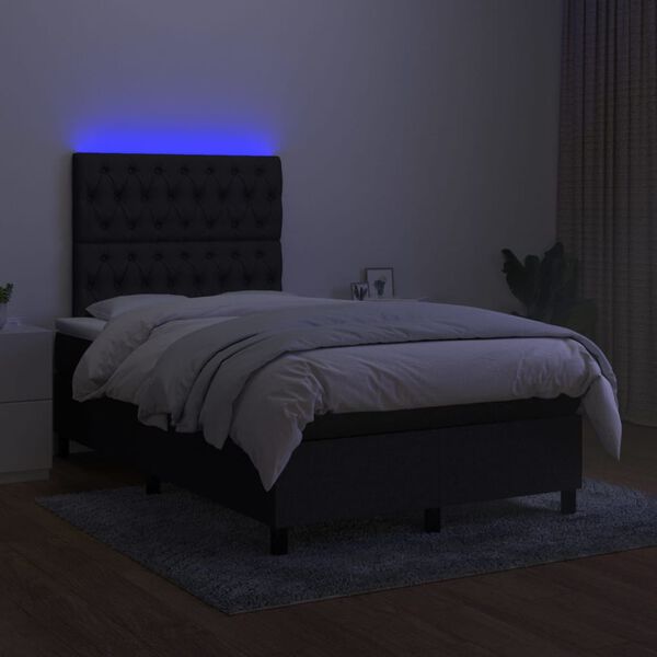 vidaXL Cama box spring c/ colch&atilde;o e LED 120x200 cm tecido preto