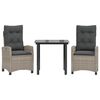 vidaXL 3 pcs conjunto de jantar p/ jardim c/ almofad&otilde;es cinzento claro