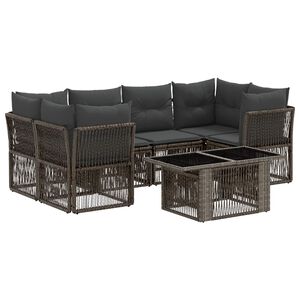 vidaXL Conjunto de Sof&aacute; de Jardim 7 unid. Cinzento vime PE