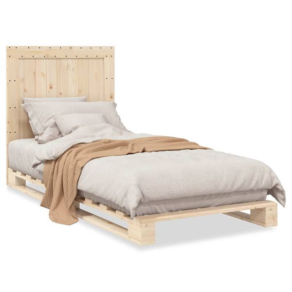 vidaXL Estrutura de cama com cabeceira 90x200 cm pinho maci&ccedil;o