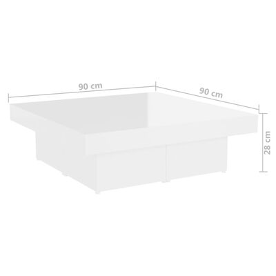 vidaXL Mesa de centro 90x90x28 cm contraplacado branco brilhante