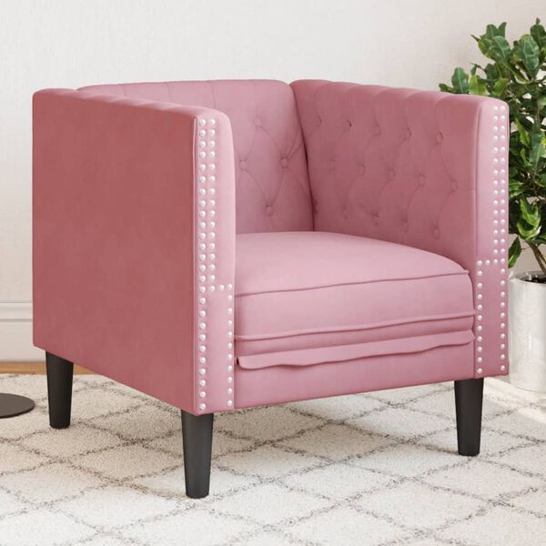 vidaXL Sof&aacute; chesterfield veludo rosa