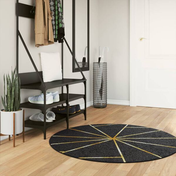 vidaXL Tapete lav&aacute;vel antiderrapante &Oslash; 120 cm preto e dourado