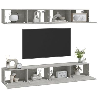 vidaXL Móveis de TV para parede 4 pcs 100x30x30 cm cinza cimento