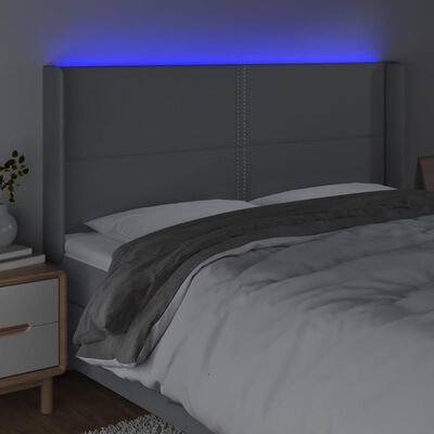 vidaXL Cabeceira cama c/ luzes LED tecido 163x16x118/128cm cinza-claro