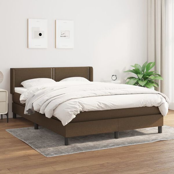vidaXL Cama com molas/colch&atilde;o 140x190 cm tecido castanho-escuro