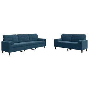 vidaXL 2 pcs conjunto de sof&aacute;s com almofad&otilde;es e rolos veludo azul