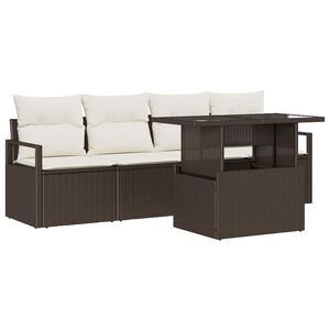 vidaXL Conjunto de Sof&aacute; de Jardim 5 unid. Castanho Rattan Sint&eacute;tico