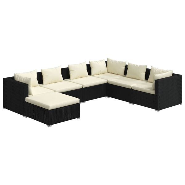 vidaXL 7 pcs conjunto lounge de jardim c/ almofad&otilde;es vime PE preto