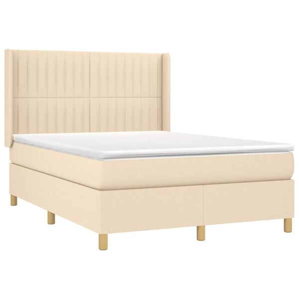 vidaXL Cama com molas/colch&atilde;o 140x190 cm tecido cor creme
