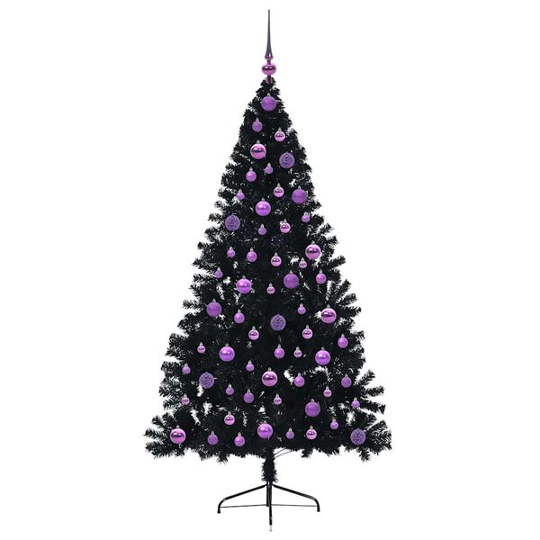 vidaXL &Aacute;rvore de Natal Artificial Pr&eacute;-iluminada Preto 180 cm PVC